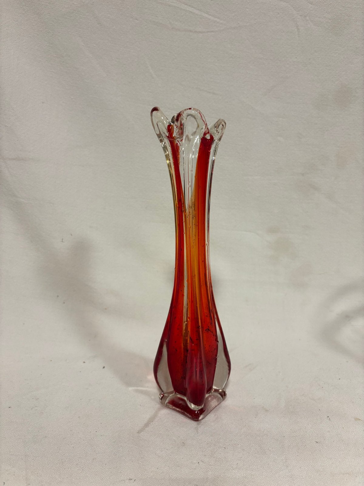 Vintage Murano stijl vaas rood/oranje glas, Ophalen of Verzenden