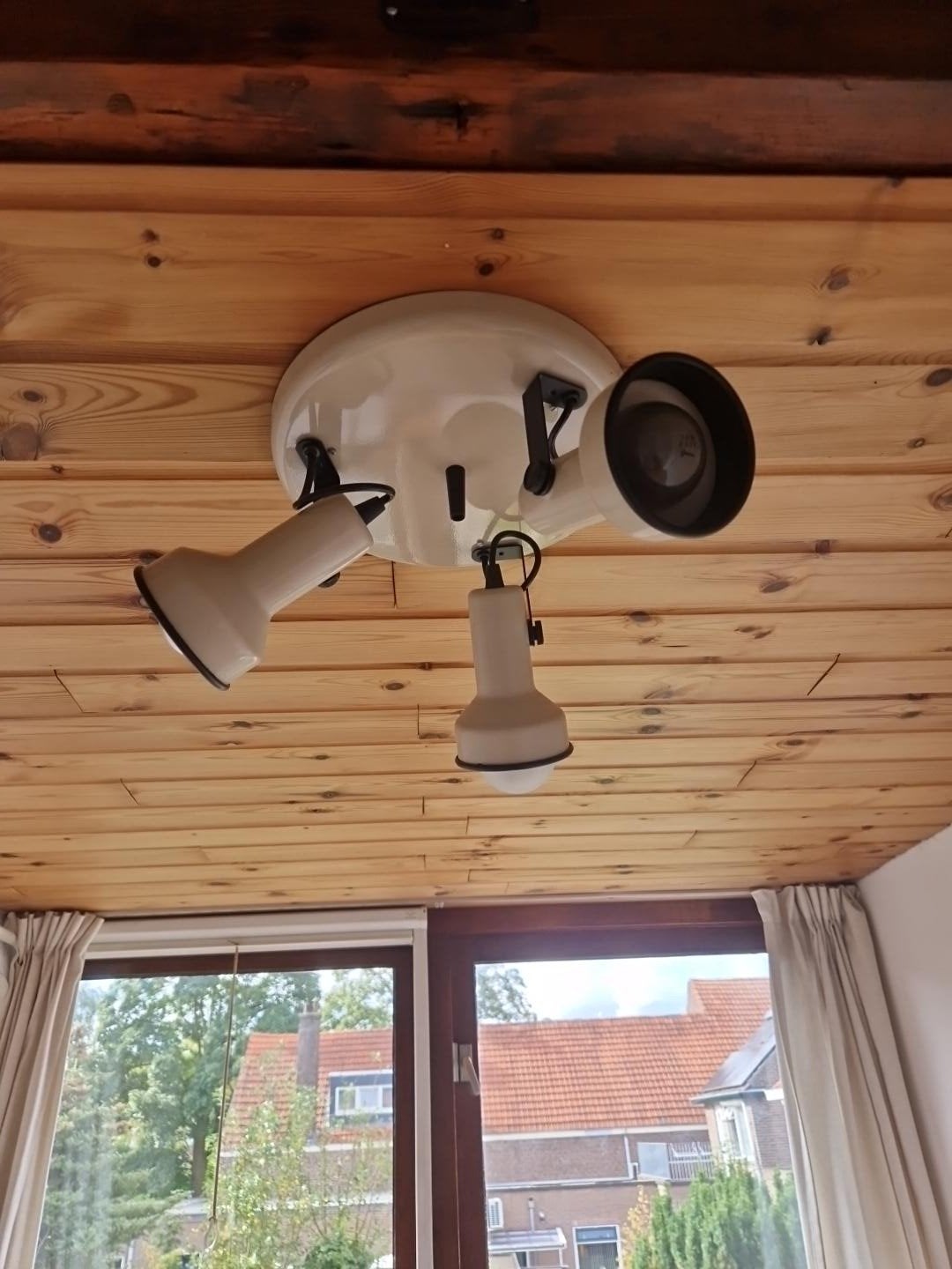 Vintage plafondlamp met 3 verstelbare spots | Retro crème, Ophalen, Beige, Gebruikt, Plafondlamp