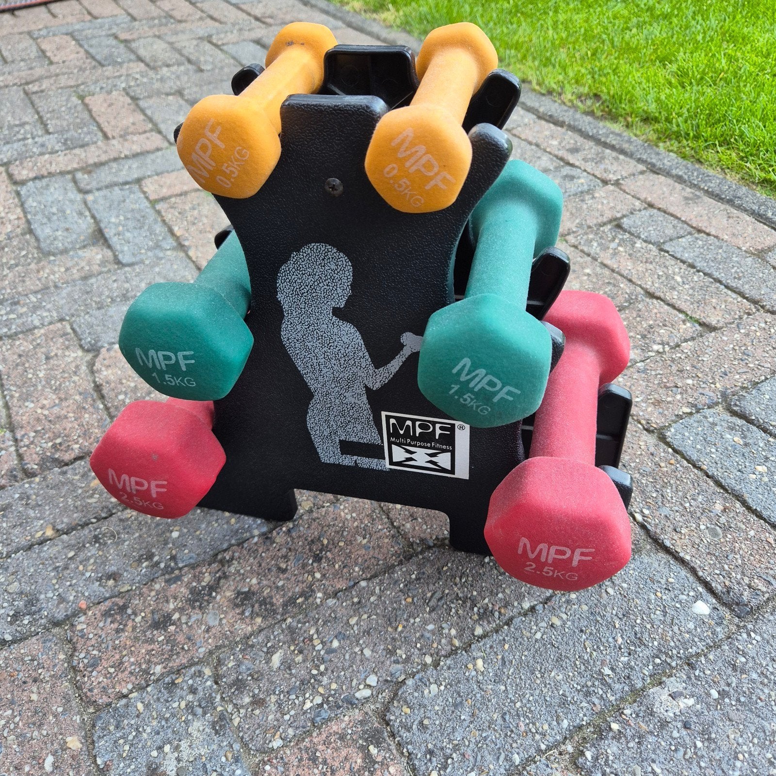 Dumbbellset met rek - MPF Multi Purpoise Fitness, Ophalen, Gebruikt, Rug, Halterset