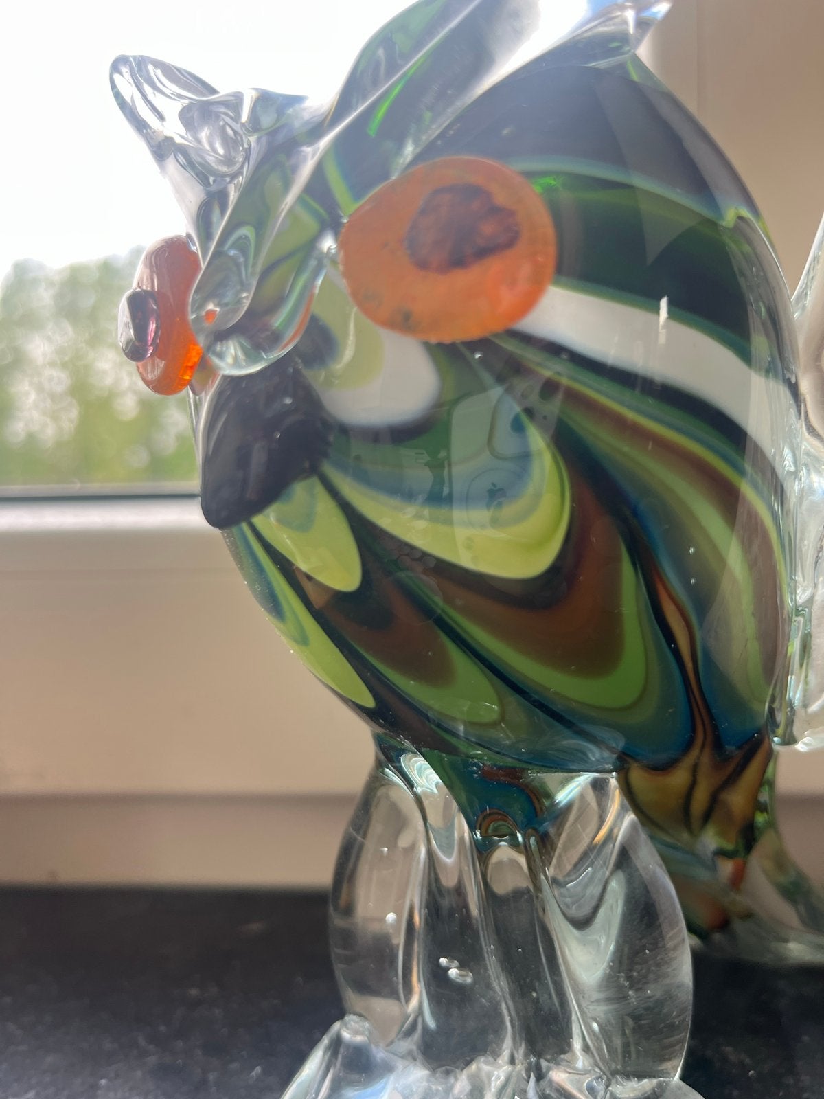 Glazen uil met beschadigde vleugel, Glas, Minder dan 20 cm, Ophalen of Verzenden, Handgemaakt