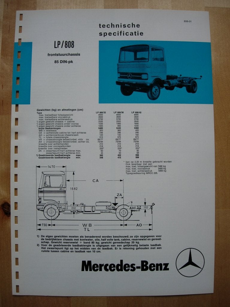 Mercedes LP 808 Technische Specificatie folder 1976 - LP808, Zo goed als nieuw, Mercedes-Benz, Mercedes, Ophalen of Verzenden