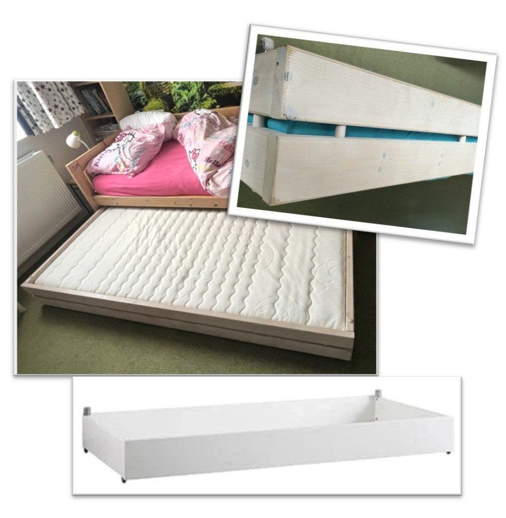Lifetime bedlade of onderschuifbed whitewash met matras, Ophalen, Gebruikt, 180 cm of meer, 85 tot 100 cm