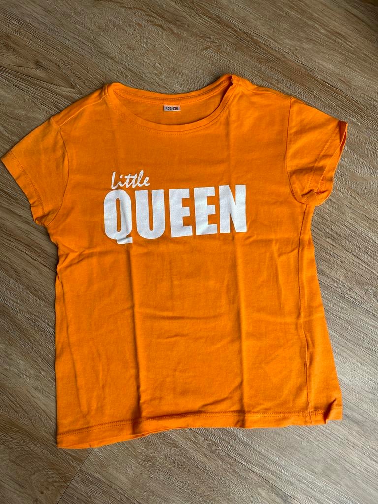 Koningsdag shirtje 'Little Queen' maat 122/128, Ophalen of Verzenden, Zo goed als nieuw, Meisje, Shirt of Longsleeve