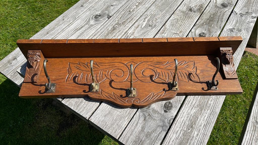 Antieke massieve eiken kapstok, Huis en Inrichting, Wandkapstok, Gebruikt, Ophalen of Verzenden, Minder dan 100 cm