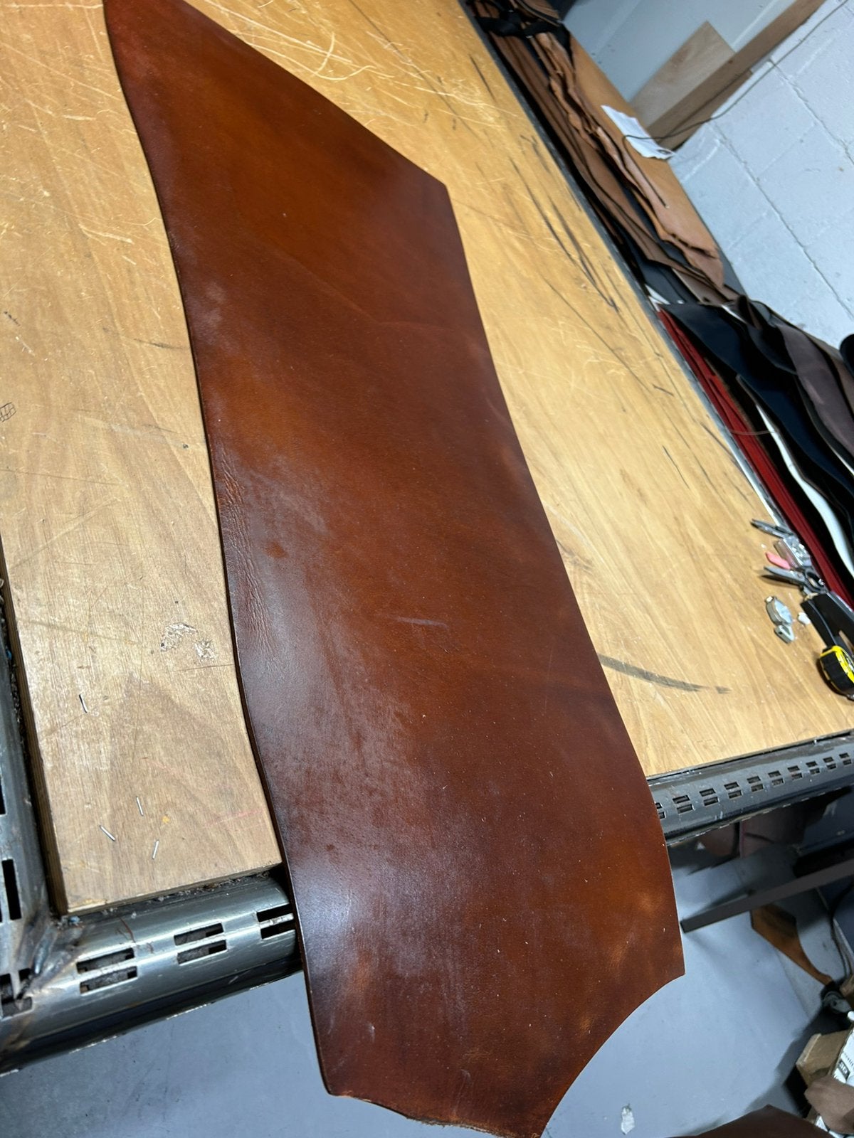 Cognac tuigleer 3 mm dikte half soepel nr31, Leer of Kunstleer, Ophalen of Verzenden, Zo goed als nieuw, 30 tot 120 cm