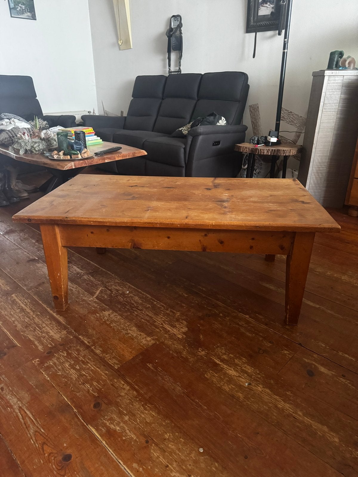 Unieke geloogde grenen salontafel met lades, Ophalen, Gebruikt, 100 tot 150 cm, 50 tot 100 cm