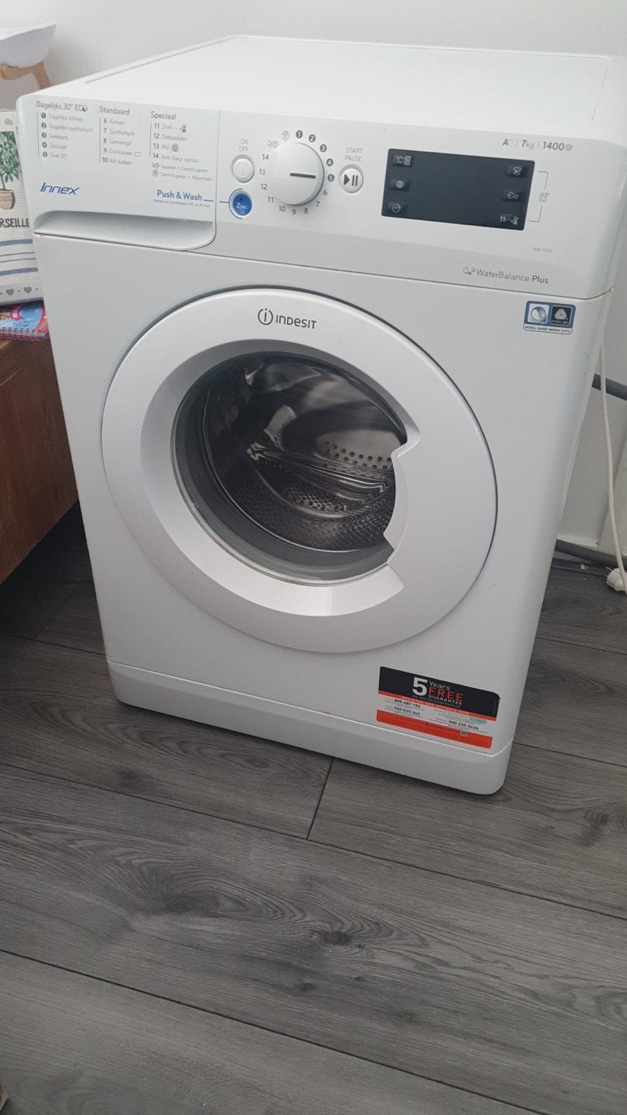 Indesit Innex Wasmachine 7kg 1400 toeren, Ophalen, Gebruikt, Voorlader, Kort programma