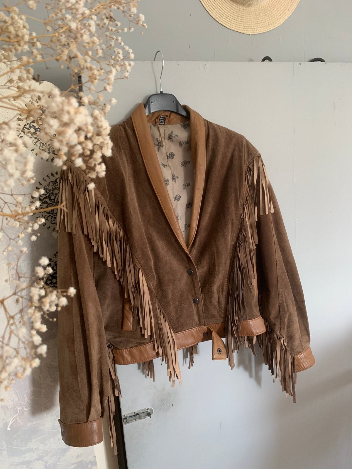 Vintage fringe jacket S M bomberjack franjes suede leder, Maat 38/40 (M), -, Ophalen of Verzenden, Zo goed als nieuw
