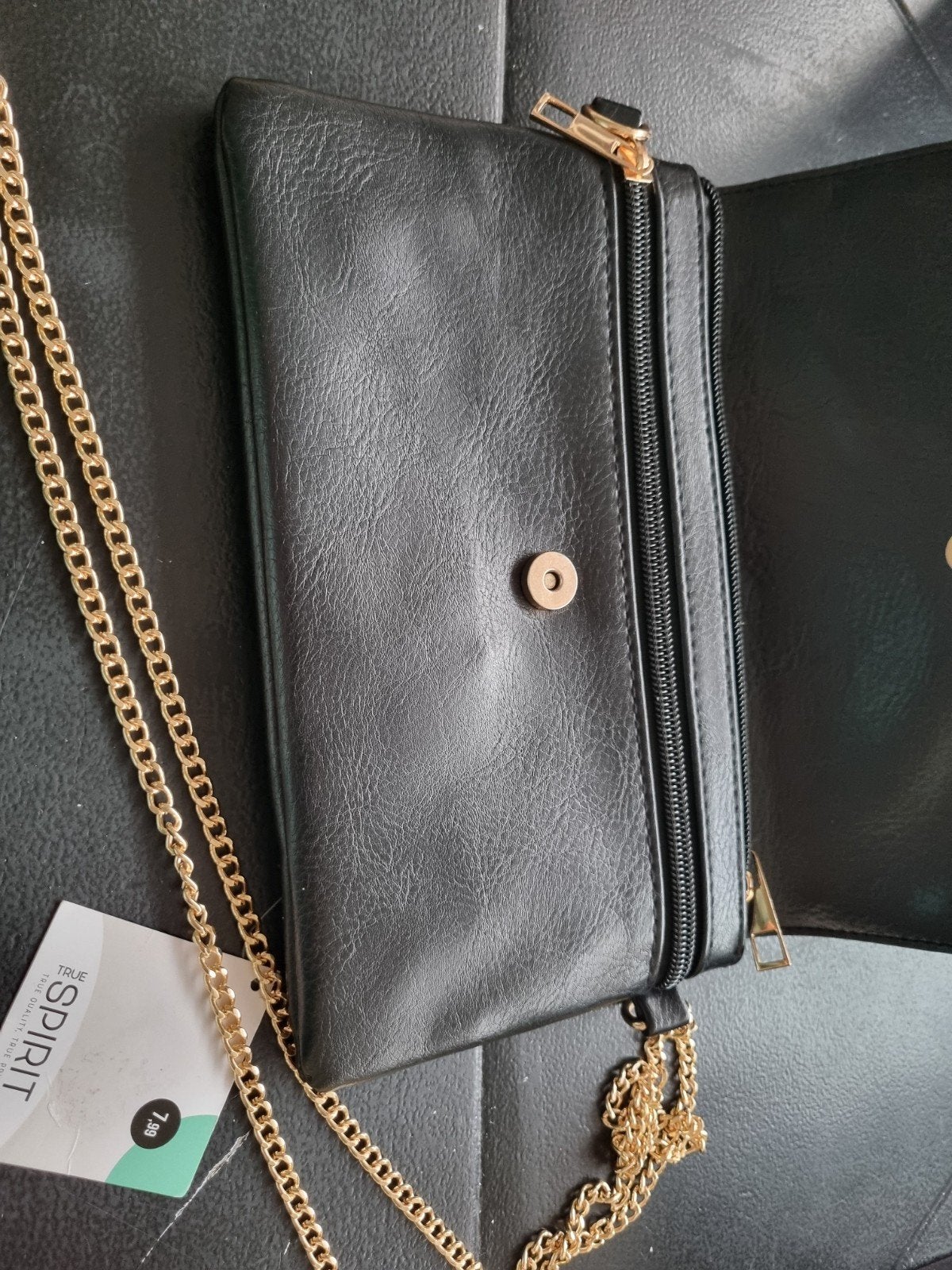 Zwart avondtasje met gouden ketting - True Spirit, Ophalen of Verzenden, Nieuw, Zwart, Avondtasje