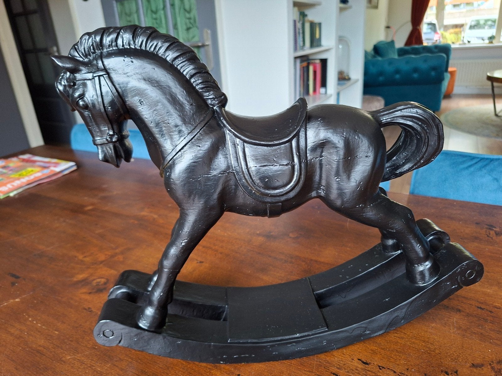 Groot Vintage Houten Sier Hobbelpaard - Zwart €15, Ophalen of Verzenden