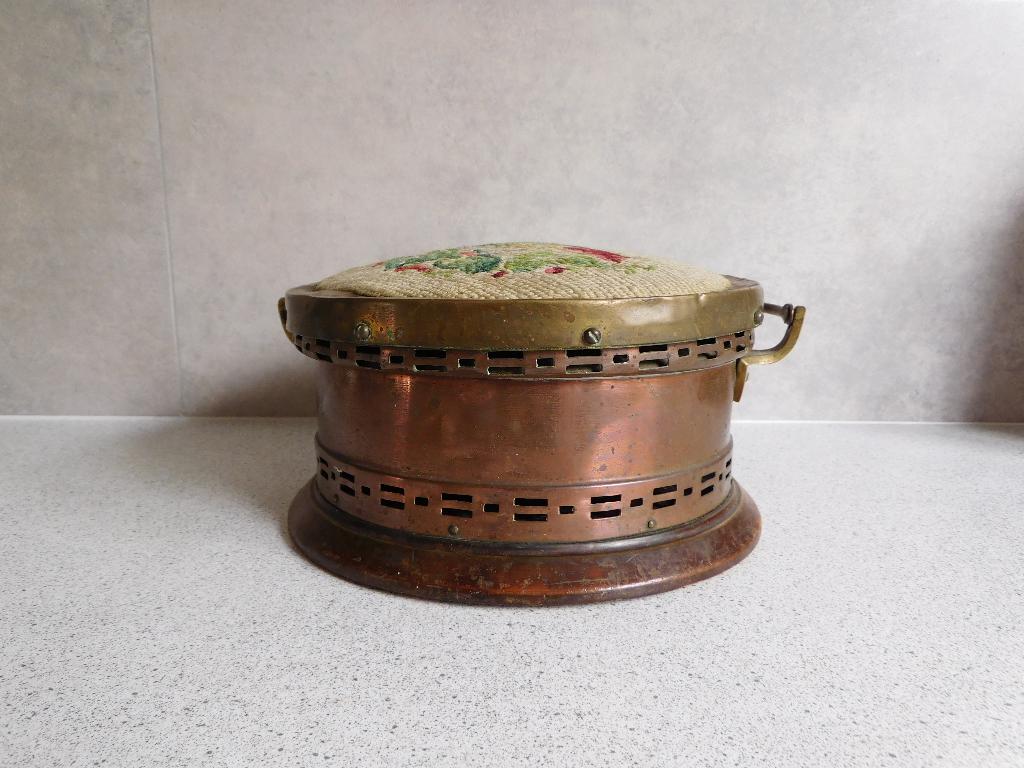 Voetenstoof Diam 24 cm. Koper Houten Bodem, Ophalen of Verzenden, Koper