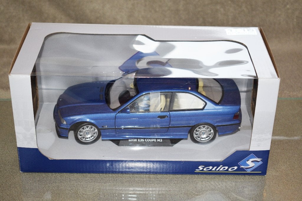 miniatuur auto 1:18 nieuw solido BMW E36 coupe M3 blauw 1990, Ophalen of Verzenden, Nieuw, Solido