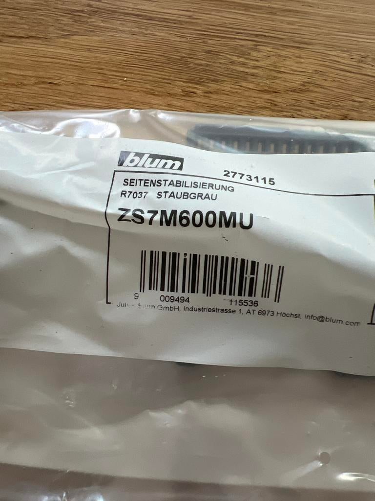 Blum Zijdestabilisatie ZS7M600MU - Staubgrau, Ophalen of Verzenden, Nieuw