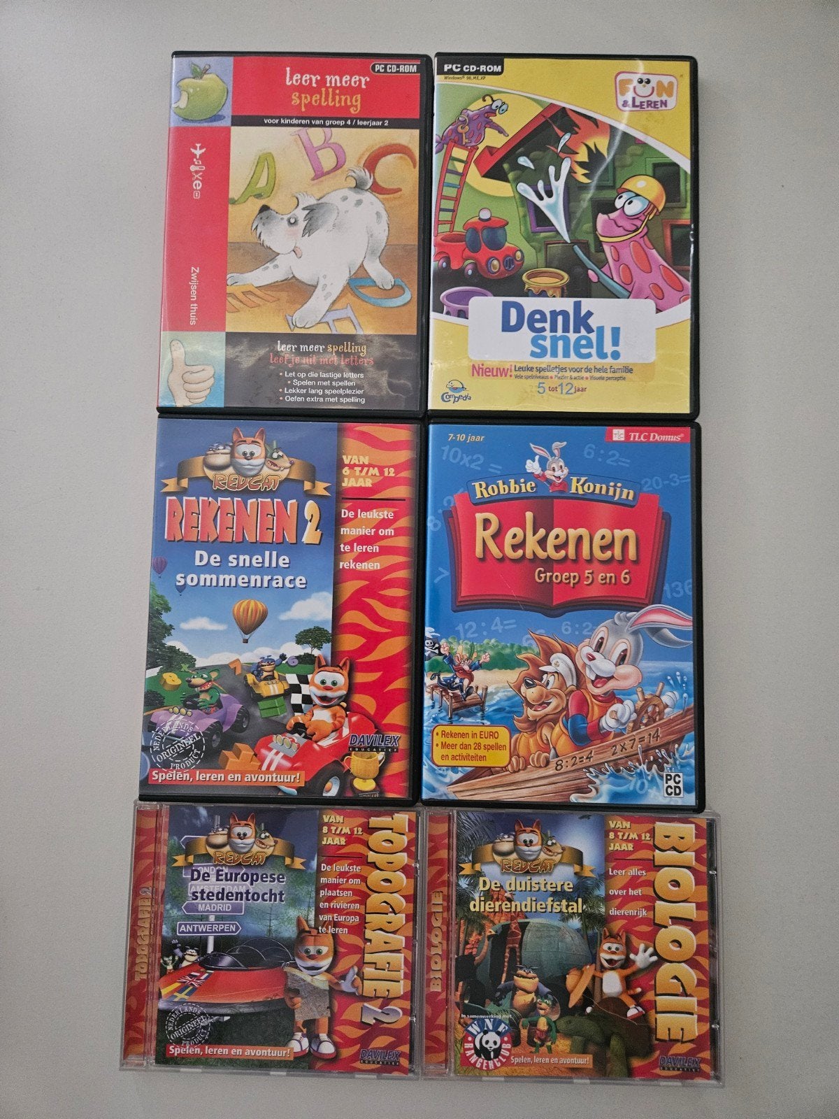 Educatieve PC CD-ROM Spellen: Rekenen, Spelling, Topografie, Computers en Software, Educatie- en Cursussoftware, Gebruikt, Overige typen