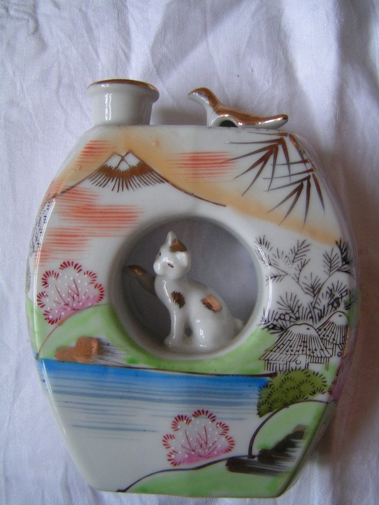 japanse sake karaf met vogeltje en poesje nr AA 1348, Verzenden, Overige typen, Nieuw, Overige stijlen