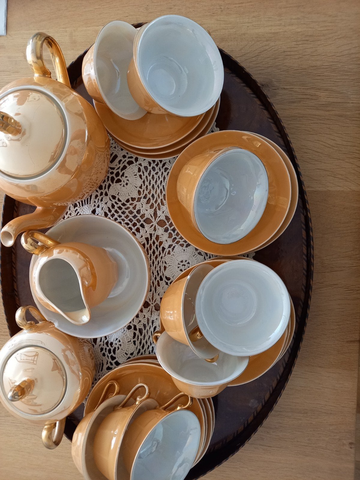 Victoria China Czechoslovakia theeservies parelmoer, Antiek en Kunst, Antiek | Servies compleet, Ophalen of Verzenden