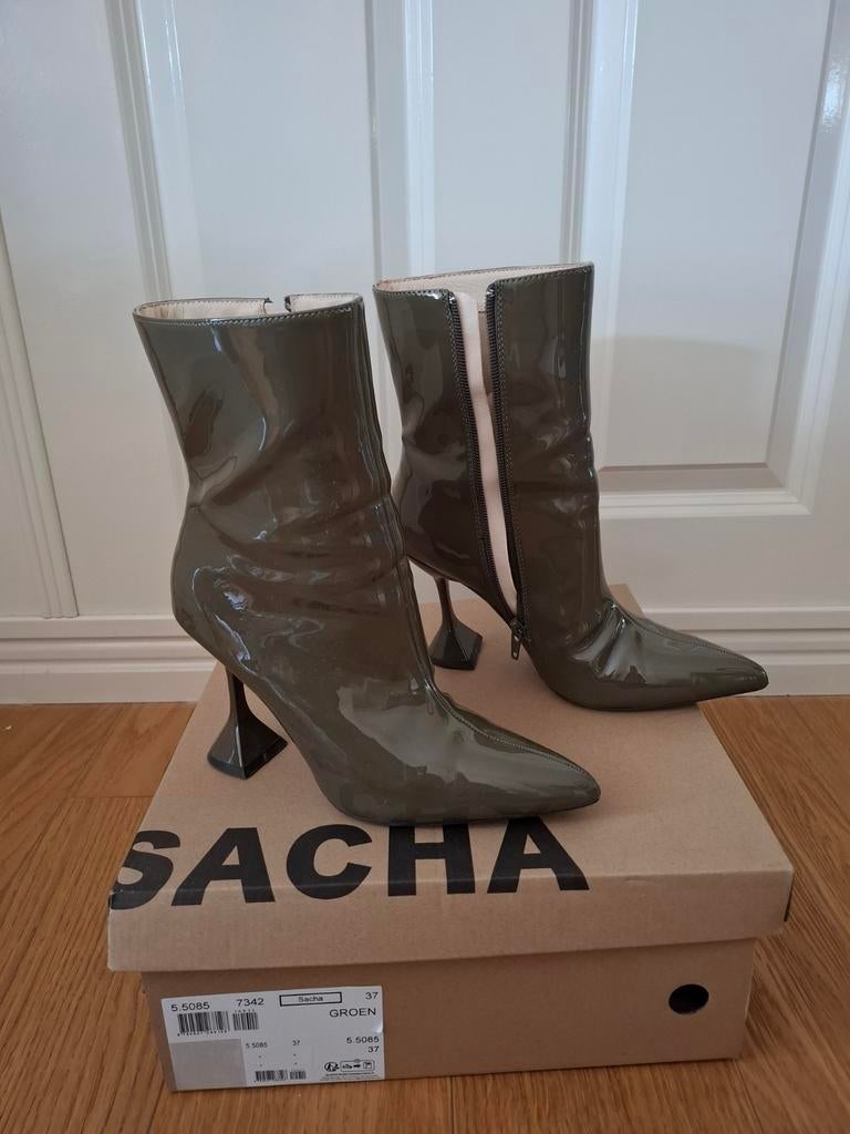 Sacha Lakleren Enkellaarzen Groen Maat 37, Lage of Enkellaarzen, Ophalen of Verzenden, Zo goed als nieuw, Sacha