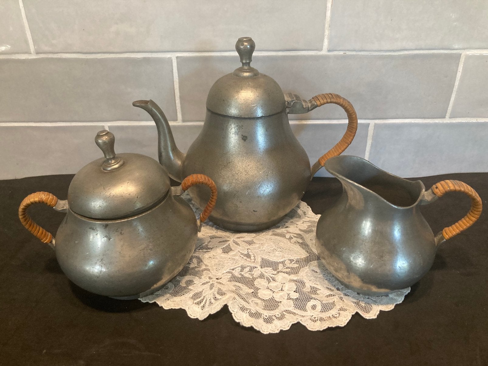 Antiek tinnen theeservies van Kamphof Zwolle (230626p), Ophalen of Verzenden