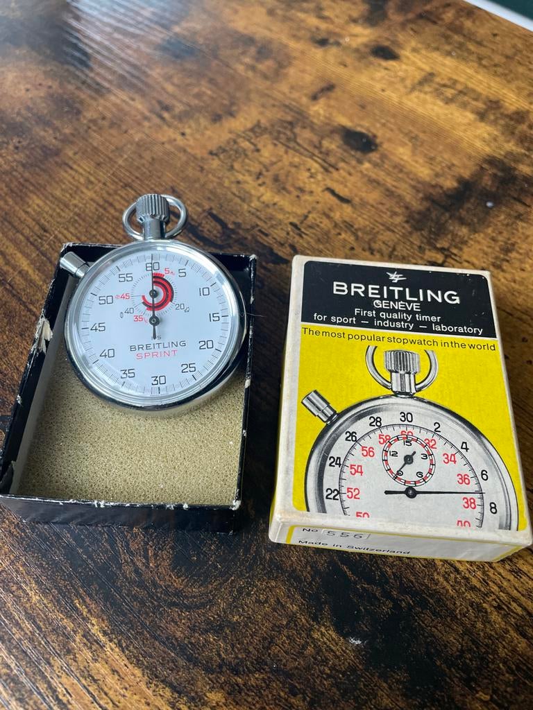 Vintage Breitling Sprint Stopwatch met doos, in prs verlaagd, Sieraden, Tassen en Uiterlijk, Horloges | Antiek, Ophalen, Zakhorloge