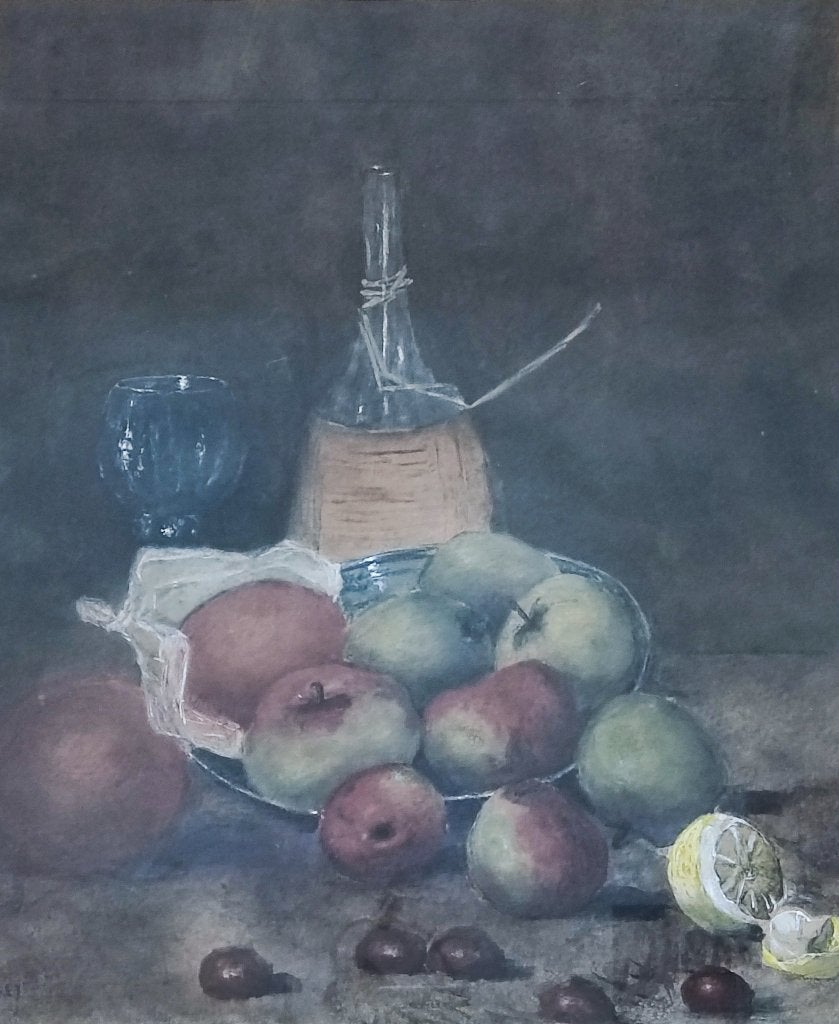 Martinus Kramer (1860-1918) - Stilleven van schaal met fruit, Ophalen of Verzenden, Schilderij, Aquarel, Handgemaakt