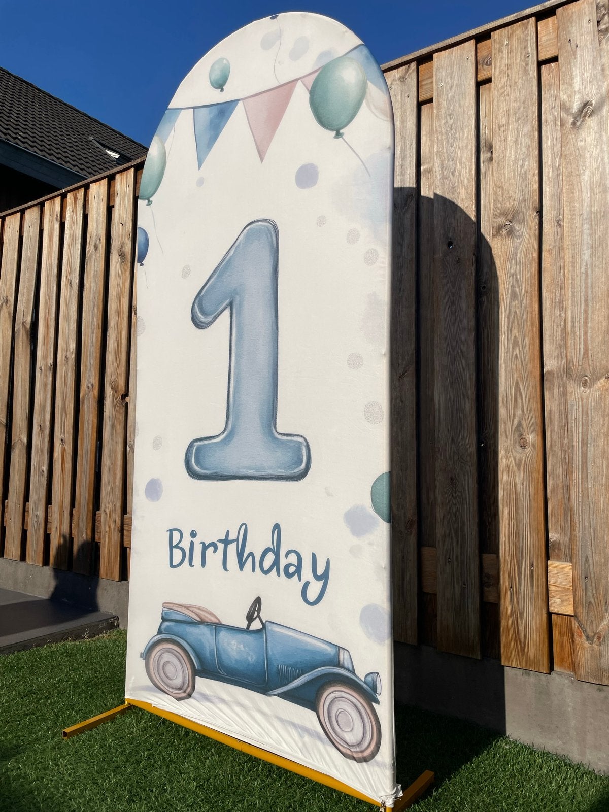 TE HUUR! 1e Verjaardag Achtergronddoek met Frame - Jongen, Ophalen, Zo goed als nieuw, Versiering, Verjaardag