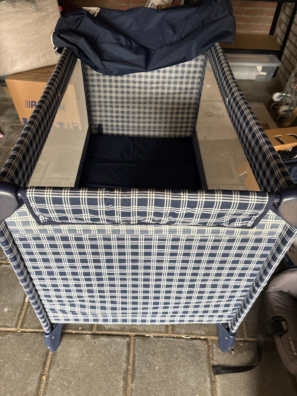 Graco Campingbedje - Blauw Geruit, Ophalen, Gebruikt, Rechthoekig, Wieltjes