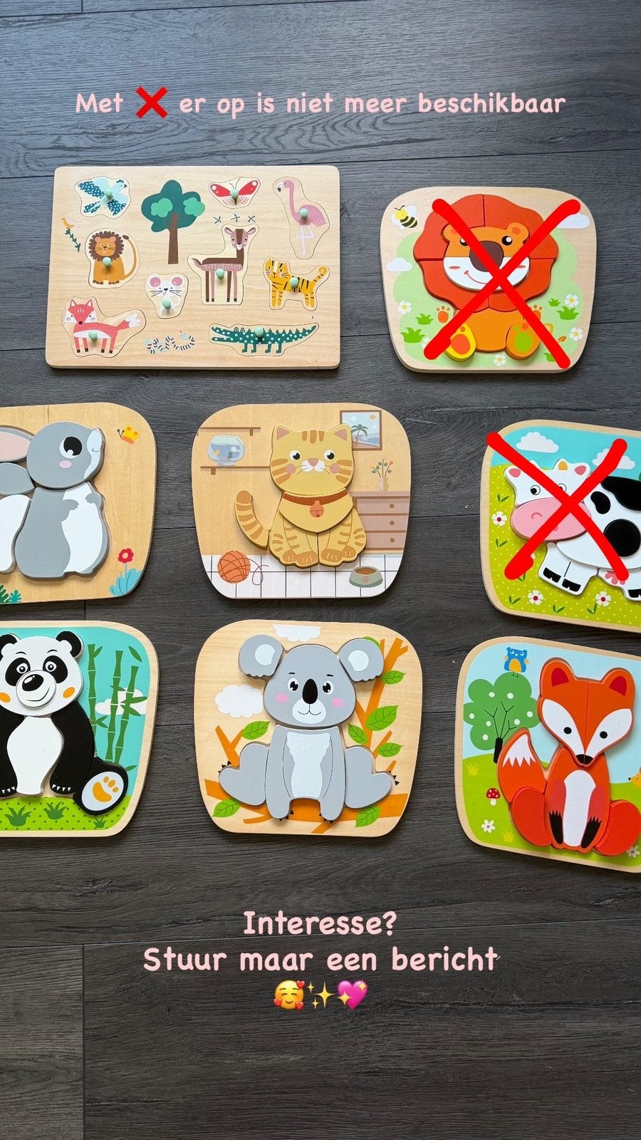 Houten Dieren Puzzels voor Kinderen, Ophalen, 2 tot 4 jaar, Zo goed als nieuw, Van hout