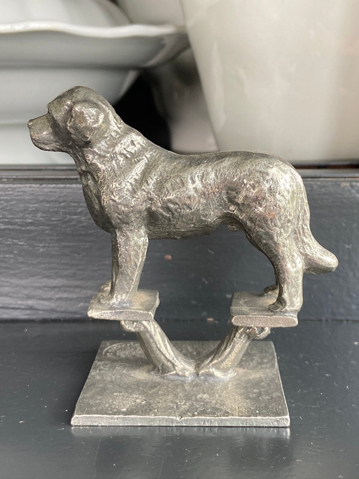 Beeld 94% tin tinnen beeldje hond retriever labrador, Antiek en Kunst, Curiosa en Brocante, Ophalen of Verzenden
