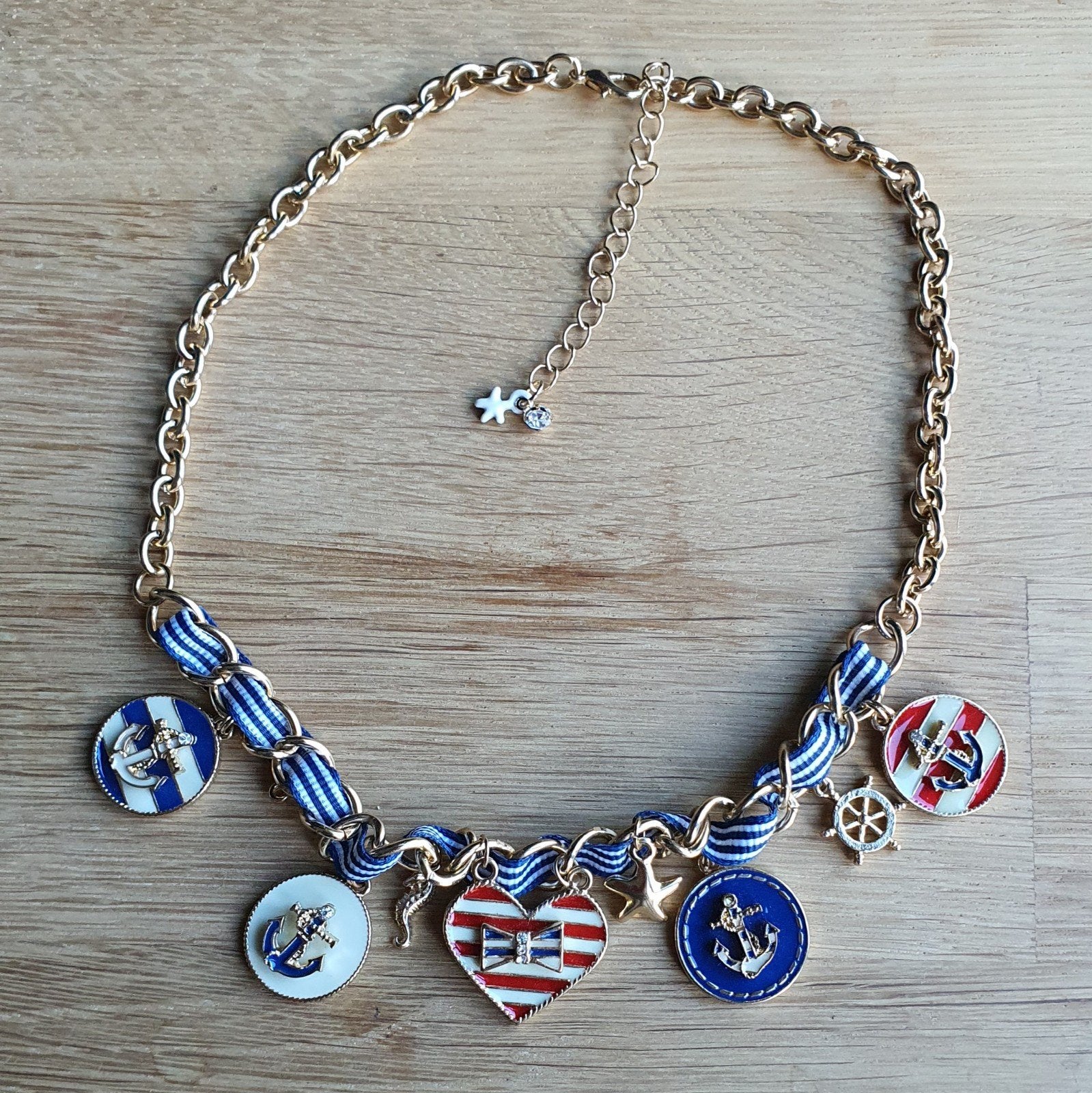 Goudkleurig sailor zeester anker nautical bedel ketting, Sieraden, Tassen en Uiterlijk, Kettingen, Overige materialen, Verstelbaar