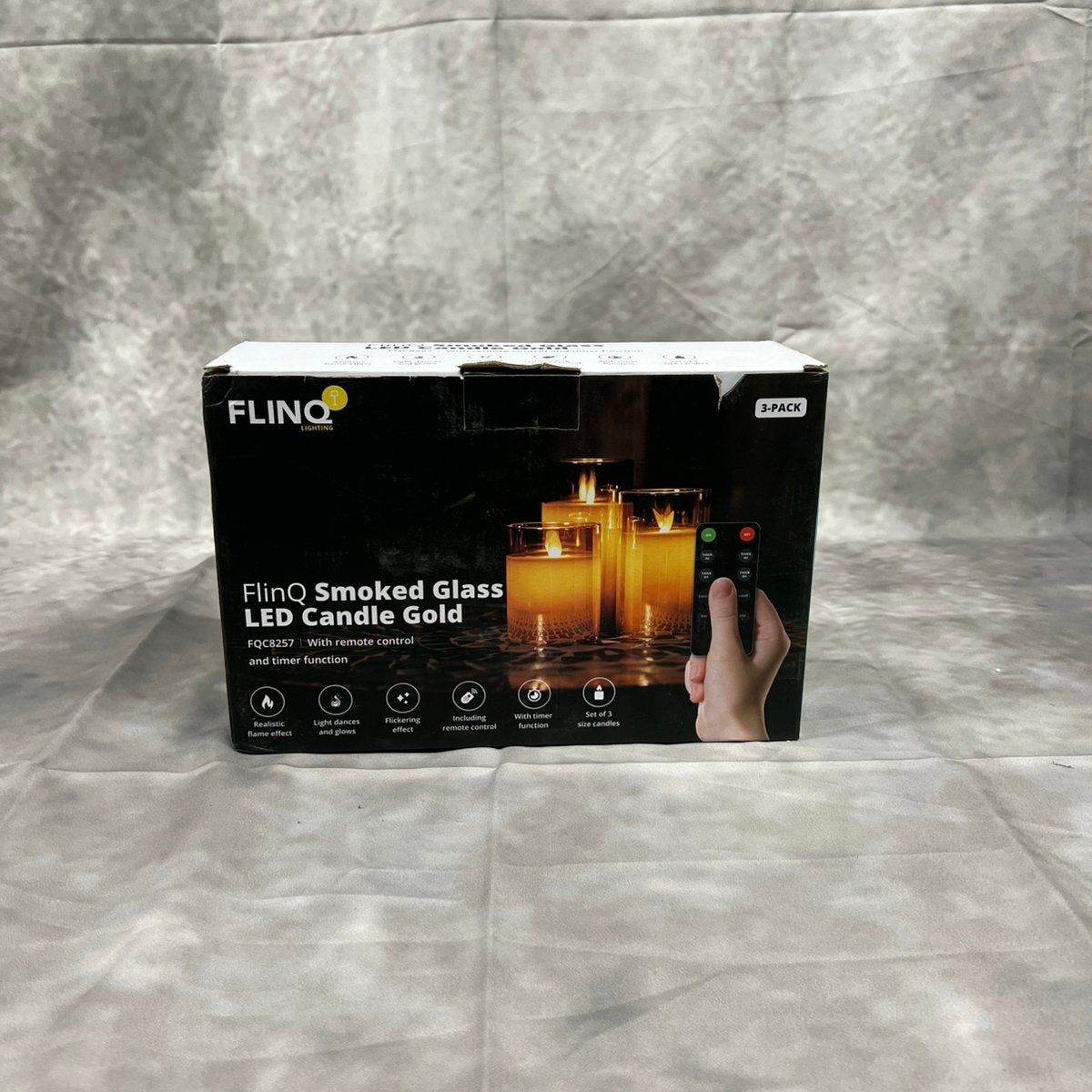 FlinQ LED Kaarsen - Bewegende Vlam - Smoked Glass plus timer, Kunststof, Ophalen of Verzenden, Zo goed als nieuw, Kaars