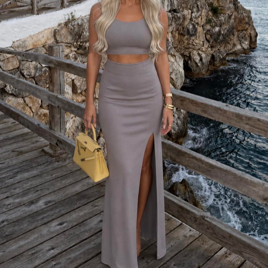 Miss Kimery 2-delige set – crop top & maxi rok met split, Kleding | Dames, Rokken, Nieuw, Ophalen of Verzenden, Maat 36 (S), Onder de knie