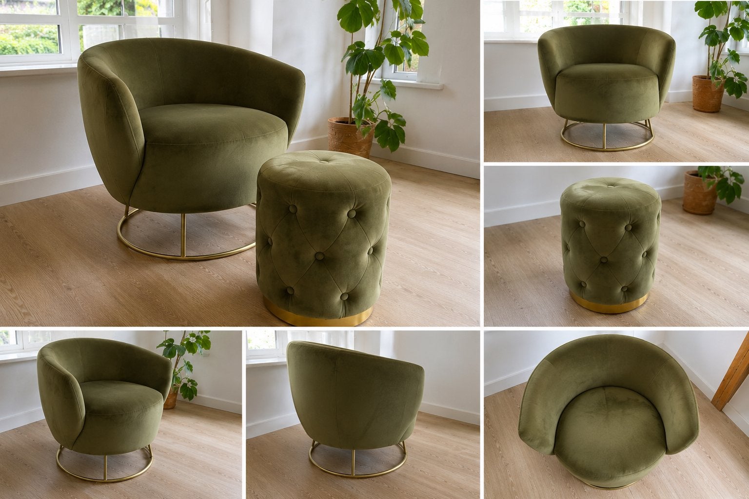 Luxe Groene Velours Fauteuil met Voetenbankje, Ophalen, Zo goed als nieuw, Stof, 75 tot 100 cm