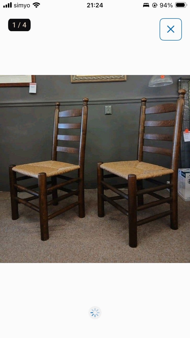 2 stuks Klassieke eikenhouten eetkamerstoelen met biezen zit, Ophalen, Twee, Bruin, Klassiek