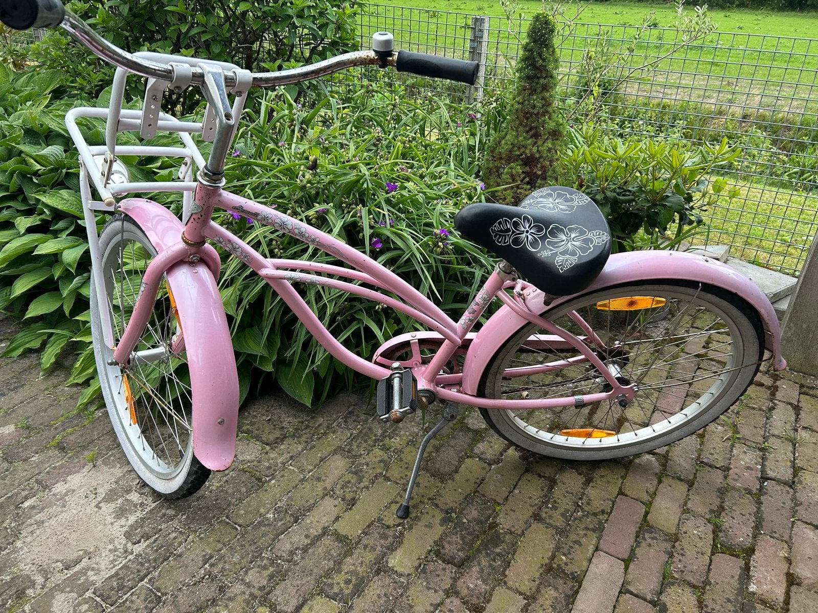 Meisjesfiets 22 inch met voordrager - Roze, Ophalen, Gebruikt, 22 inch