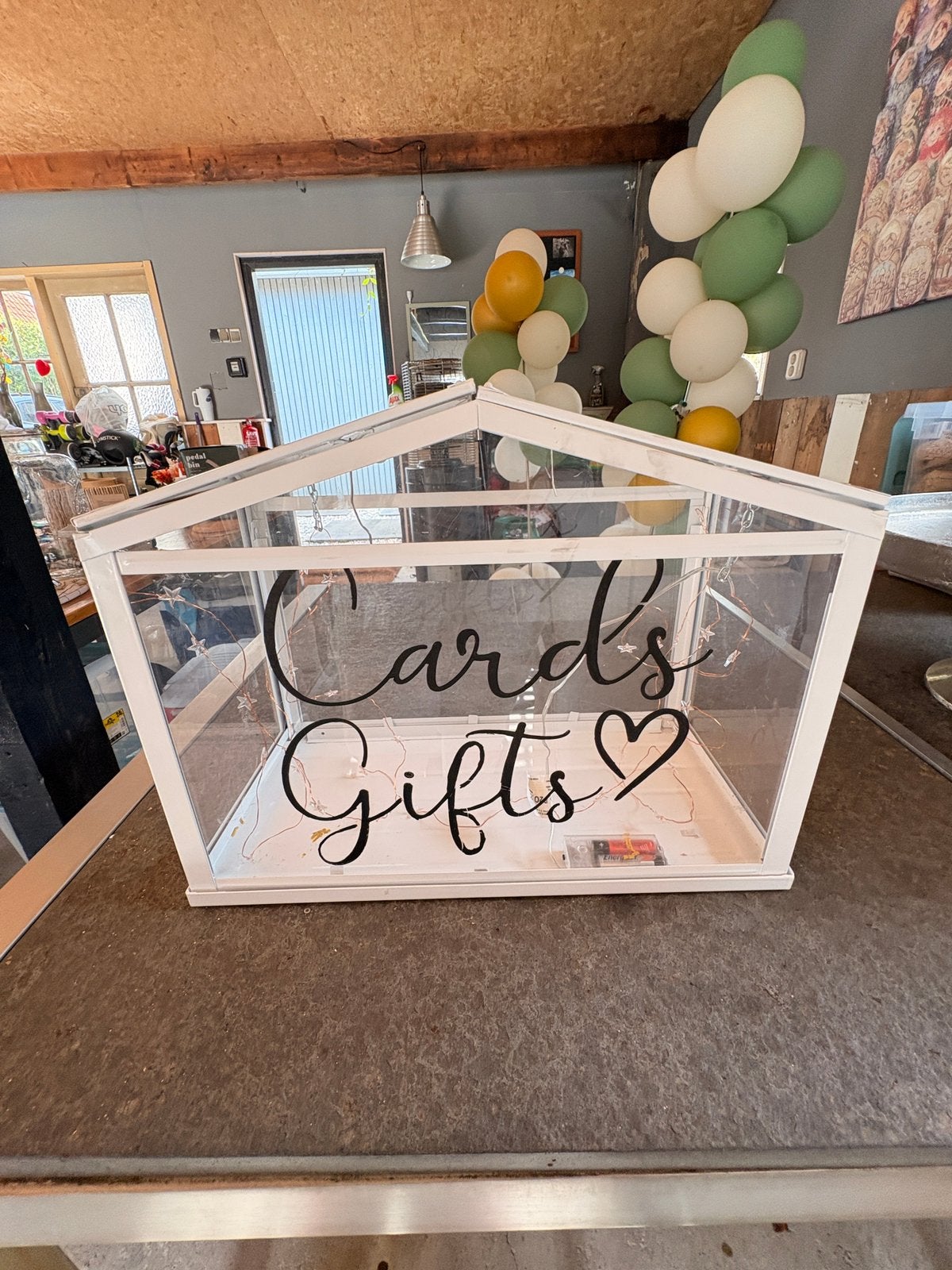 Glazen enveloppendoos voor bruiloft/feest met lichtjes, Ophalen, Zo goed als nieuw, Versiering, Geboorte of Huwelijk