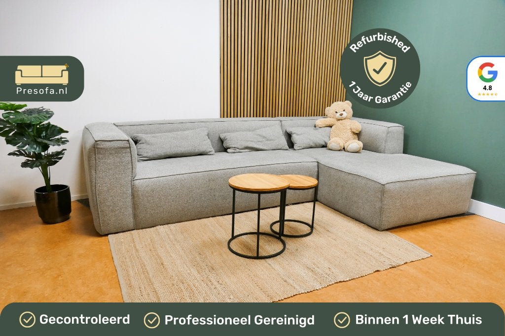 Hoekbank Grijs Met Chaise Longue Woood Bean [Refurbished], -, -, Hoekbank, 300 cm of meer