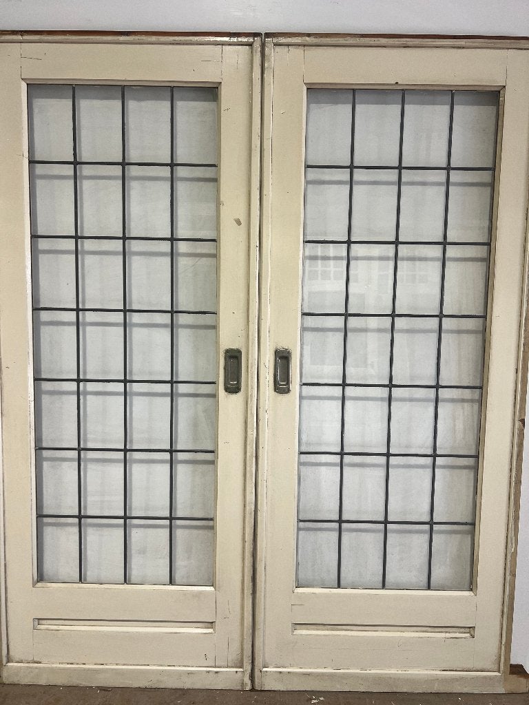 Oude ensuite schuifdeuren blank geblokt glas in lood, Gebruikt, 120 cm of meer, Binnendeur, Ophalen of Verzenden