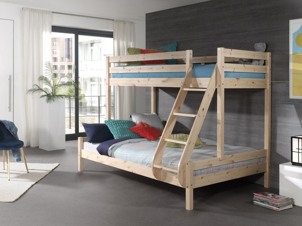 Pino 3-persoons stapelbed - 90x200 / 140x200 - Grenen, Niet ingevuld, Niet ingevuld, Niet ingevuld
