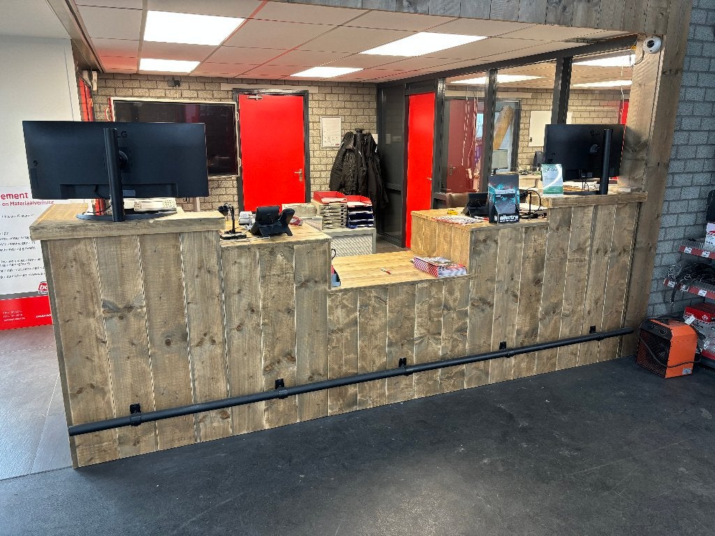 Toonbank, receptiebalie L-model van steigerhout maatwerk, Ophalen