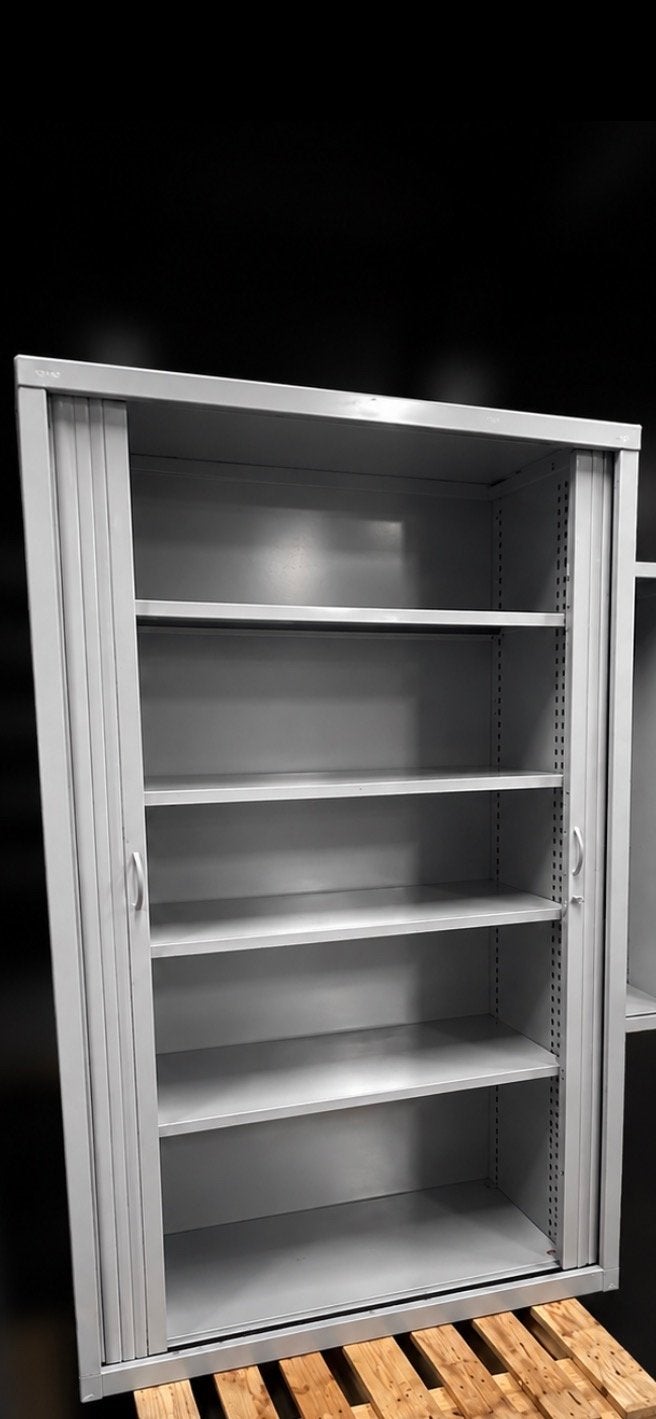 Metalen Archiefkast met Roldeuren - Grijs, Huis en Inrichting, Ophalen, Gebruikt, 100 tot 150 cm, Meerdere deuren