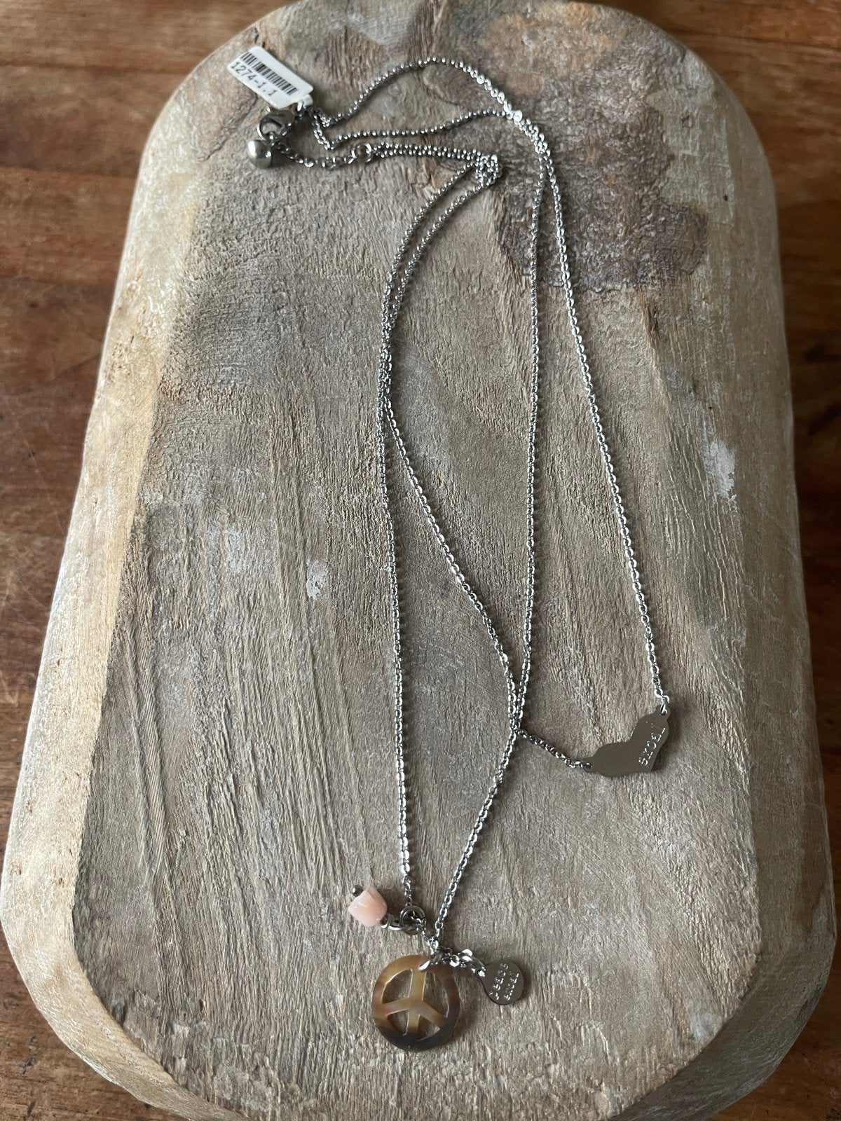 Exoal ketting met hart, peace teken en bloem - 50 cm, Nieuw, Ophalen of Verzenden, Zilver, Overige materialen
