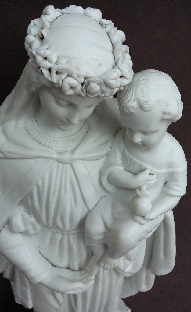 Om 1850-1875 GROTE 45 CM Bloemenkroon Madonna Maria Beeld, Ophalen of Verzenden