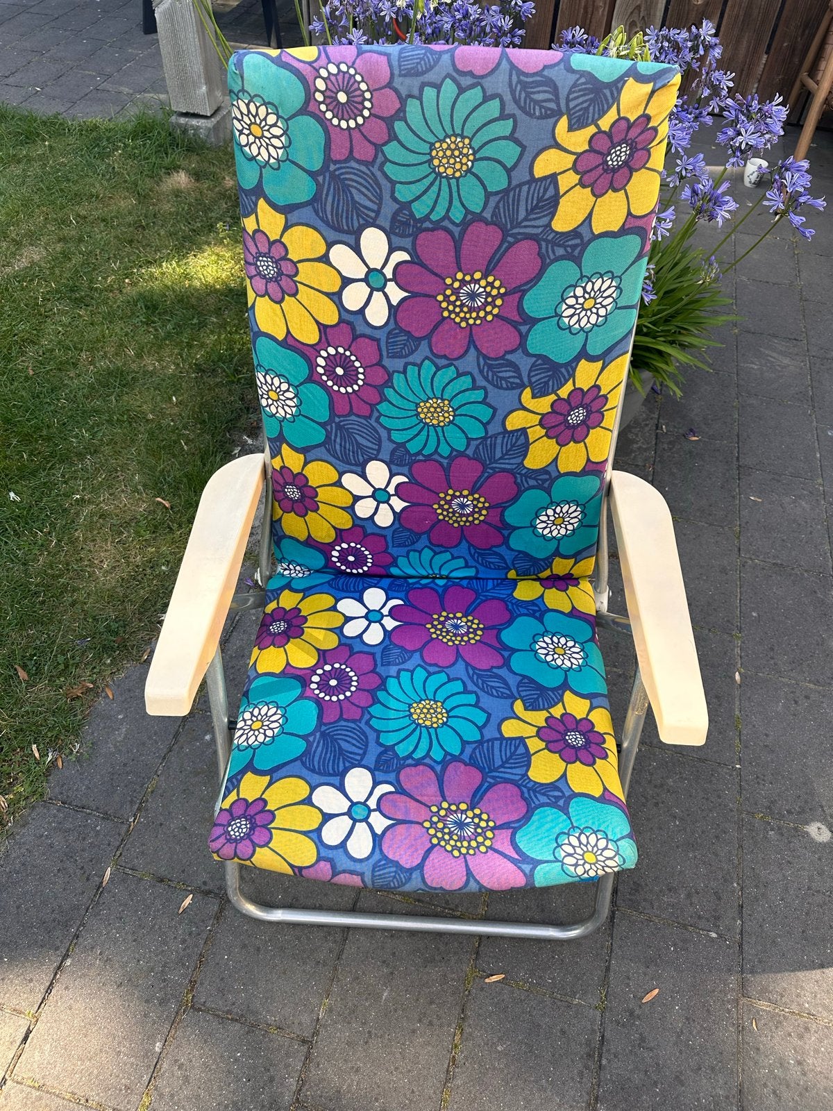 Vintage Kettler ligstoel Made in W-Germany bloemenprint, Ophalen, Gebruikt, Campingstoel