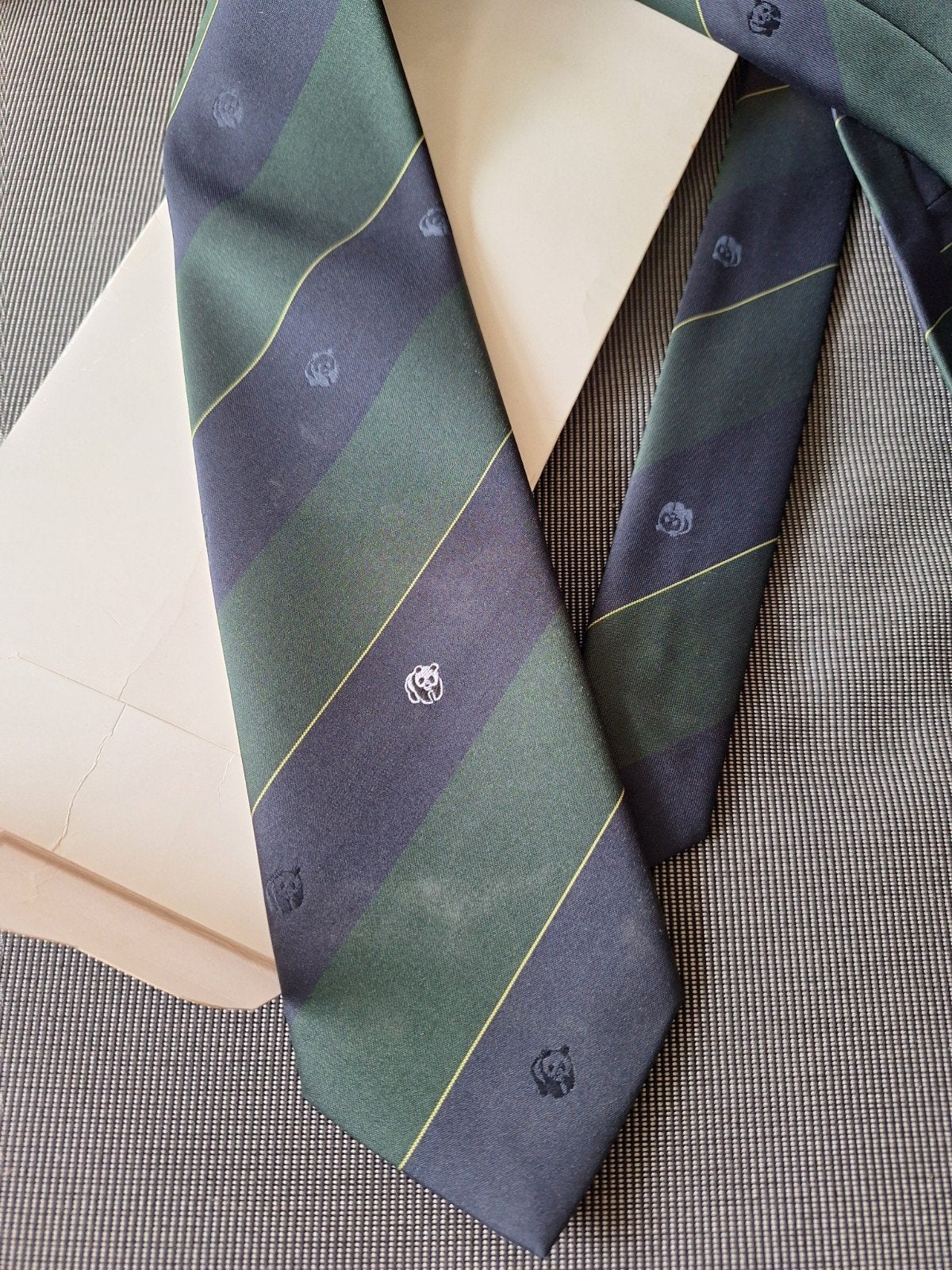 Vintage WWF Stropdas - Groen/Blauw met Panda logo, Ophalen of Verzenden, WWF, Met patroon, Gedragen