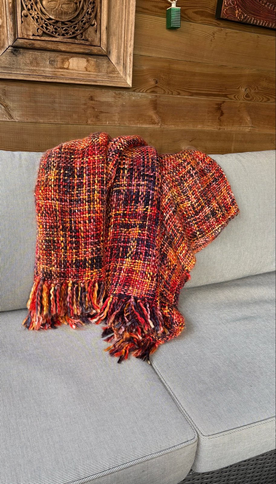 Warm plaid met franjes, 150x110 cm, 100 tot 150 cm, Verzenden, Boho, Zo goed als nieuw