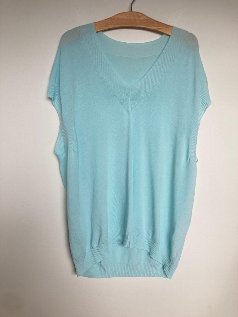 Made in Italy blauwe dungebreide trui spencer top maat L, Maat 38/40 (M), Made in Italy, Blauw, Onbekend
