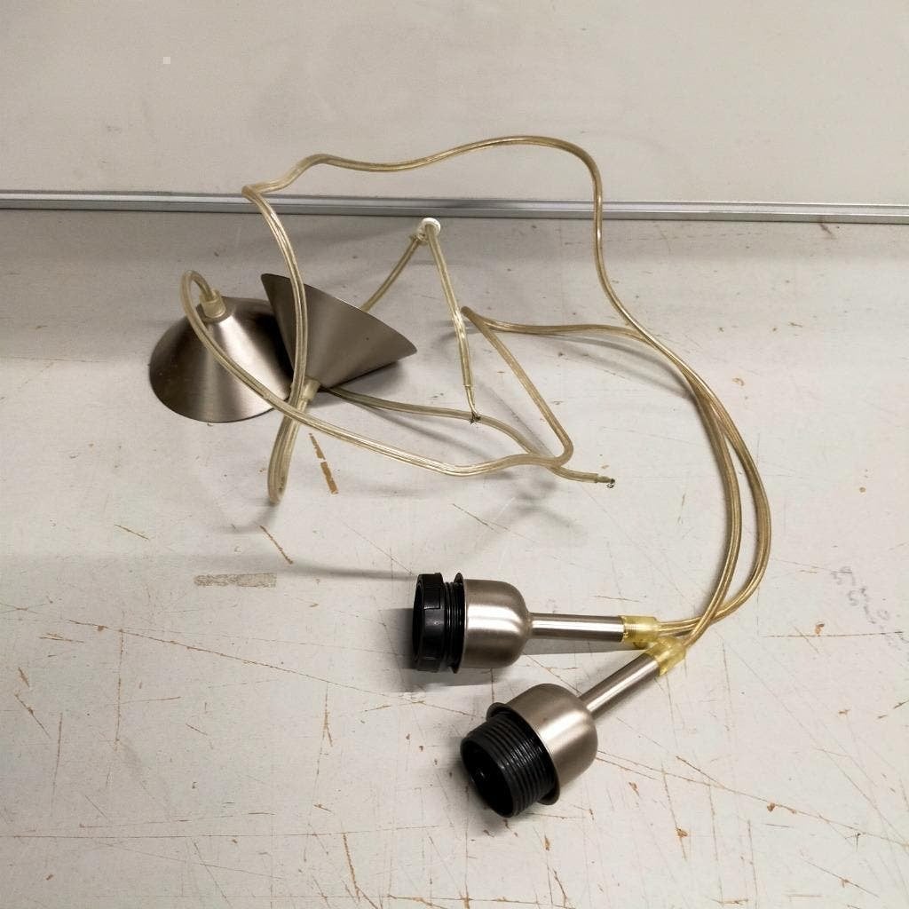 Retro Lamphouder set met metalen zilveren kapjes set van 2, Ophalen, Gebruikt