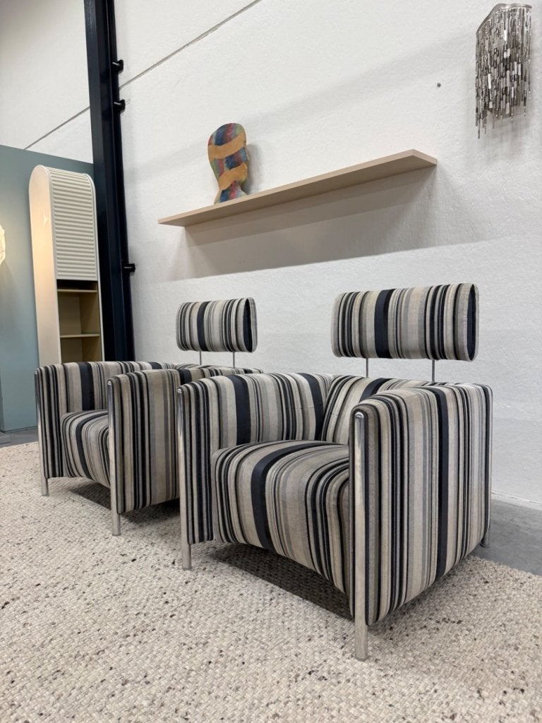 2 Leolux Goncharov Fauteuil Stripe stof Design stoel, Leolux, Info@leolux.nl, 75 tot 100 cm, Ophalen of Verzenden