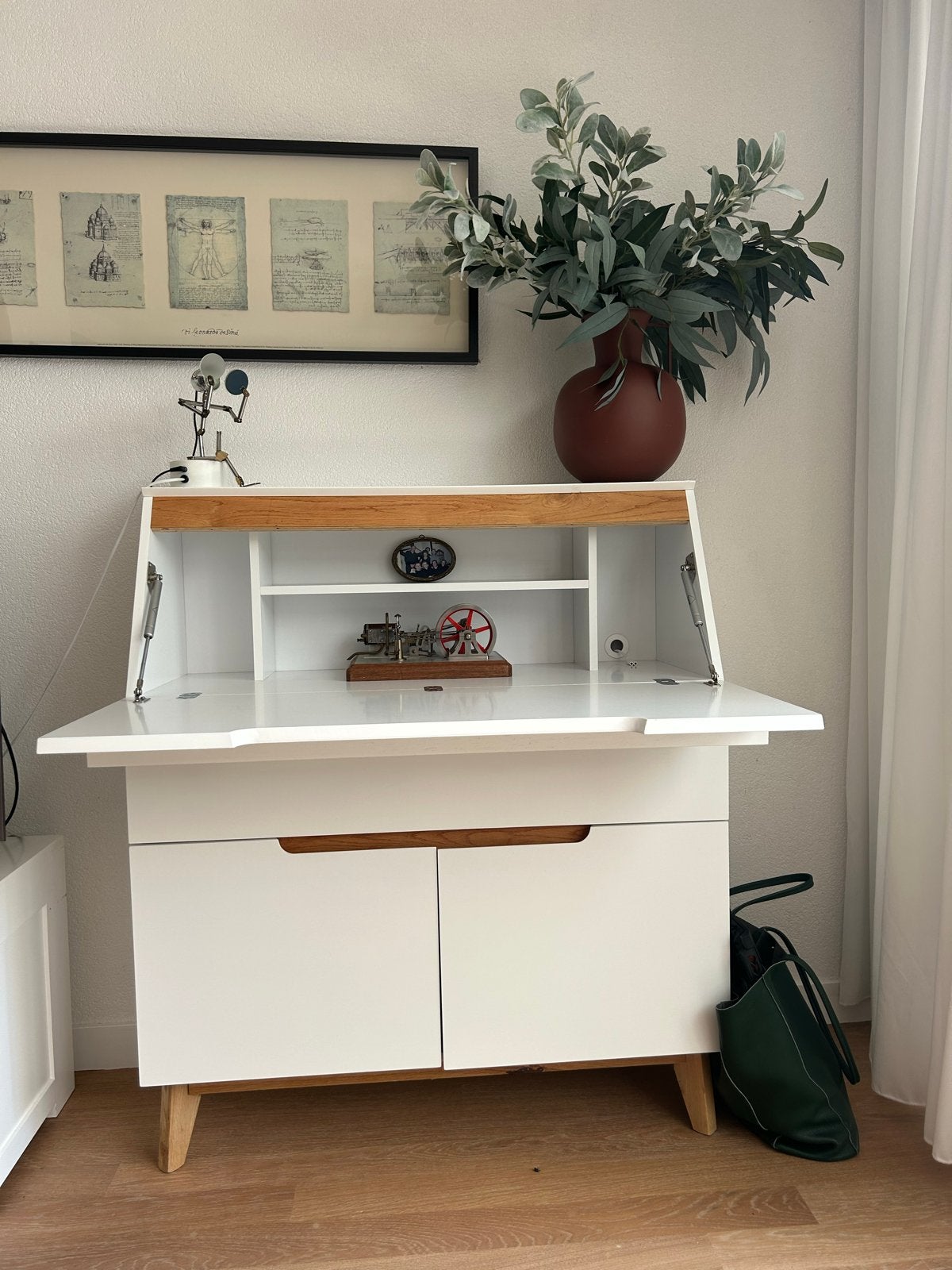 Modern off white  secretaire bureau met opbergruimte, Huis en Inrichting, Bureaus, Ophalen, Met lades, Zo goed als nieuw, Secretaire