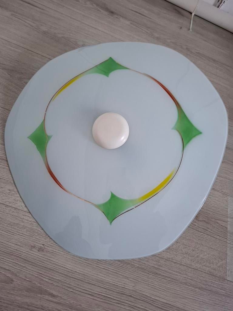 Retro/vintage glazen plafonlamp, Ophalen, Gebruikt, Glas